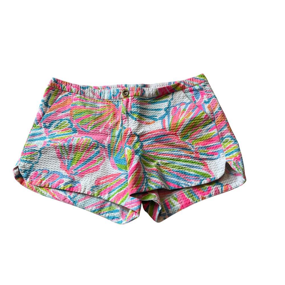Lilly Pulitzer Multi Shell Print Seersucker Callahan Shorts Womens 8 Pink Blue